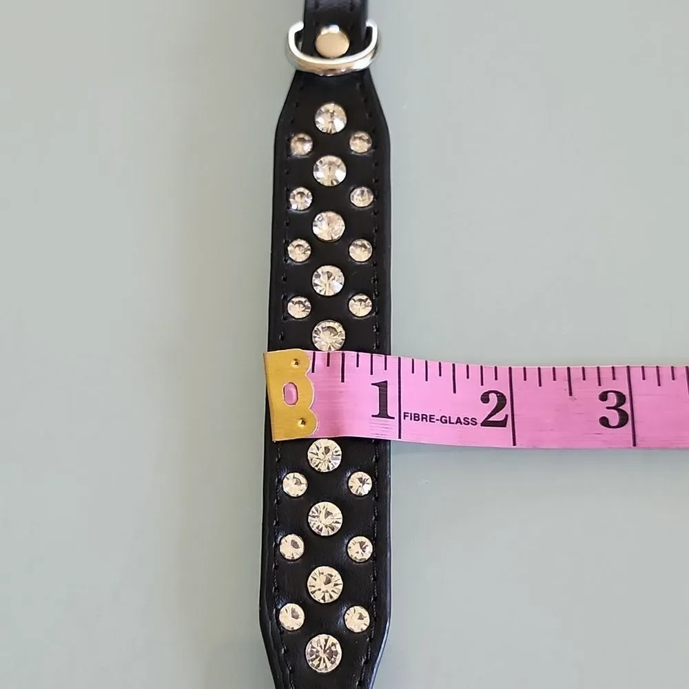 NWT Black Faux Leather Dog Collar‎ With Rhinestones